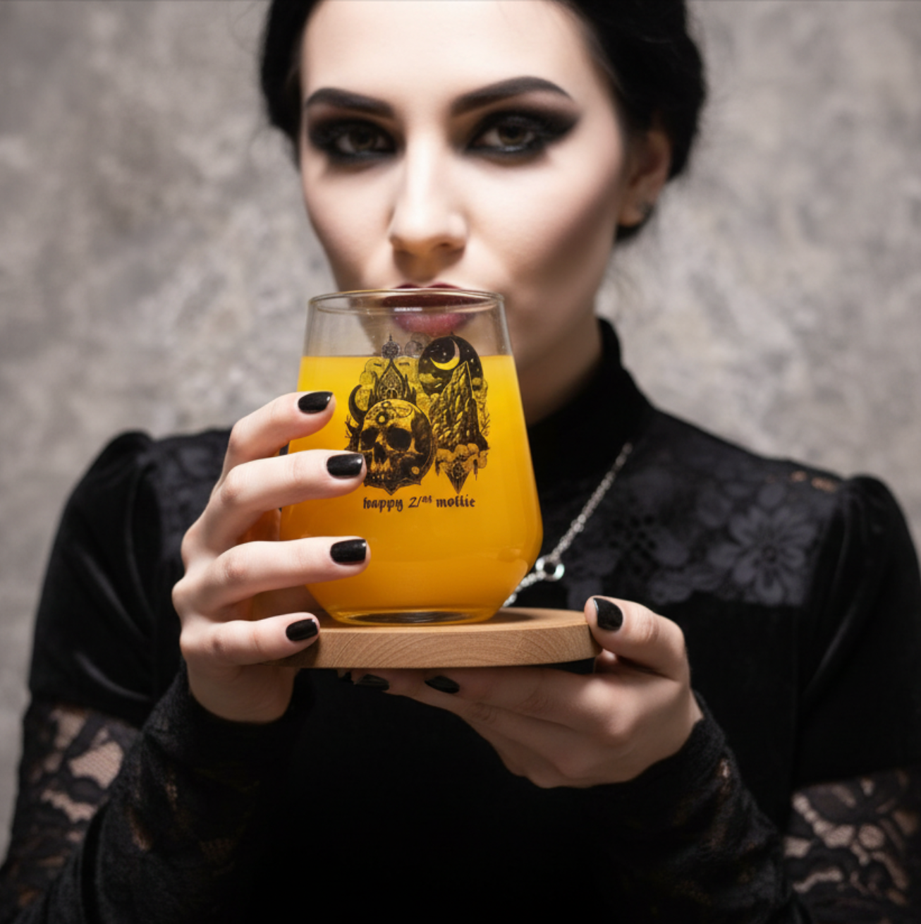 Gothic Sun & Moon Skull Glass - Personalised Birthday Gift Idea For Goth Lovers, Whiskey, Beer, Cider Glass