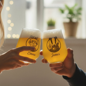 Custom Fox & Badger / His & Hers Beer Tumbler Wine Glassware - Perfect Gift Idea for Boyfriend / Girlfriend / Husband / Wife / Wedding / Anniversary