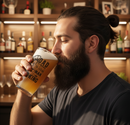 Personalised Beer Glass for Dad- King of Beers: Conical Glass - Dad: The Provider, The Legend, The Man