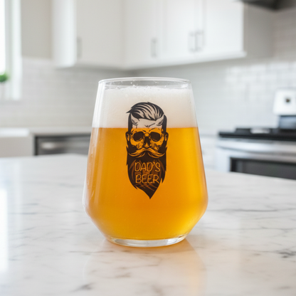 Hipster skull personalised dad beer glass — Allegra ale glass printed gift for dad by First Glass Designs UK