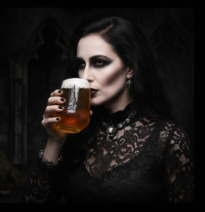 Clear glass with black skull design and text on a white background, option to add personalised text underneath the image