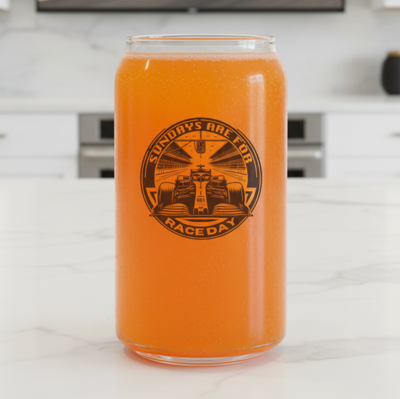 undays Are For Race Days personalised racing can glass — monochrome badge design, 500ml