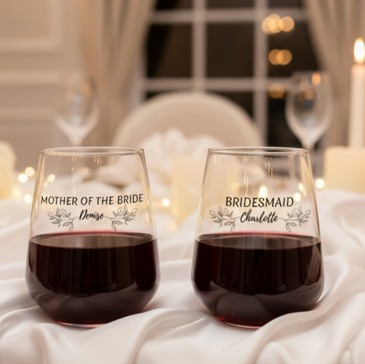 Bridal Party Personalised Toasting Glassware - Bride, Bridesmaid, Maid Of Honour, Mother Of The Bride, Custom Wedding Glassware Gift