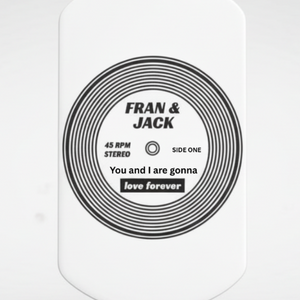 Personalised Vinyl Record Keyring | Names & Song, Engraved First Glass Designs