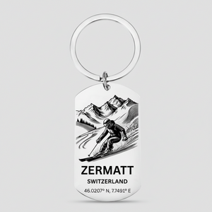 Zermatt Skier Keyring | Laser Engraved Ski Resort Gift First Glass Designs