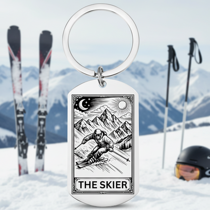 The Skier Tarot Card Keyring | Personalised Skiing Gift UK