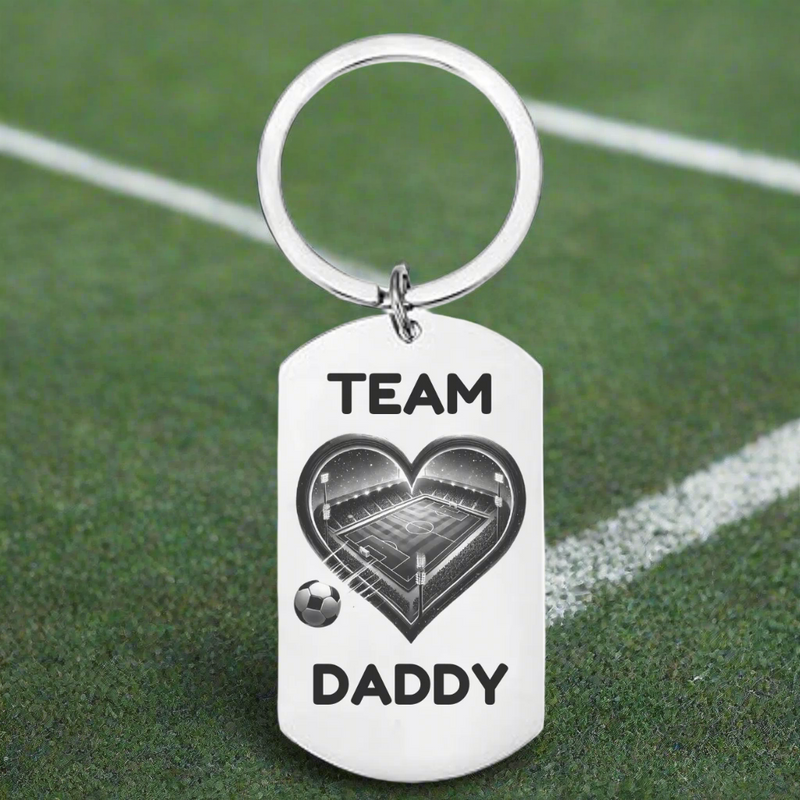 Team Daddy Football Keyring, Keychain for Football Lover Dad, Personalised Gift For Dad, Custom Football Gift, Laser Engraved, Birthday Gift For Dad, Small Gift, Stocking Filler