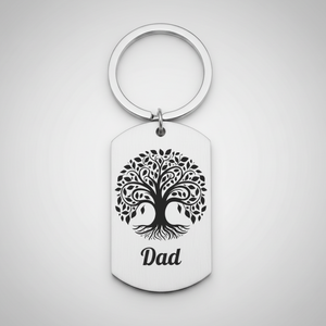 Tree of Life keyring for Dad, laser engraved stainless steel with detailed tree design