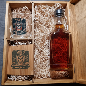 Personalised whiskey gift set for him — Tubo tumbler with custom name print, wooden presentation box and protective straw packaging