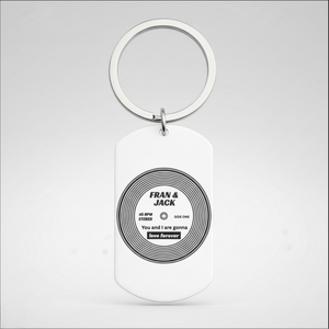 Personalised Vinyl Record Keyring | Names & Song, Engraved First Glass Designs