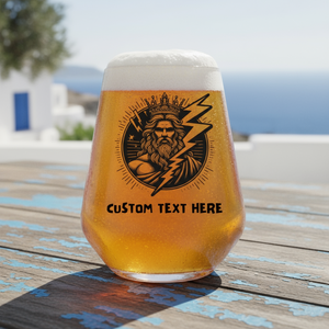 Personalised Zeus Beer Glass with Lightning Bolt and Crown – Greek Mythology Pint Glass Gift