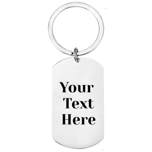 Reverse of personalised squash stainless steel dog tag keyring 
showing laser engraved personal message area on white background