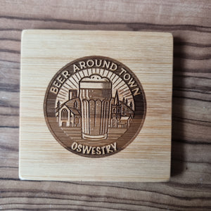 Eco-friendly bamboo coaster with custom laser engraved design, personalised sustainable gift