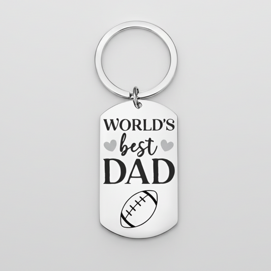 Personalised Engraved Rugby Keyring – "World’s Best Dad" First Glass Designs