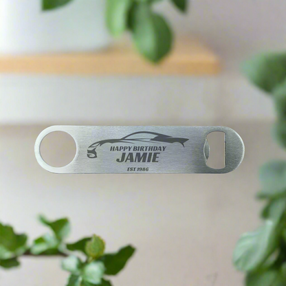 Personalised Car Enthusiast Bar Blade Bottle Opener, Small Gift Birthday 18th 21st 30th 40th 50th kitchen utensil