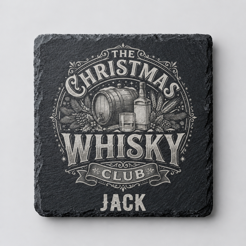Personalised Whisky Coaster | Christmas Whisky Club First Glass Designs