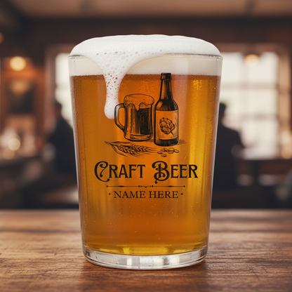 Custom Craft Beer Glass Mug - Personalised Name Engraved Pint