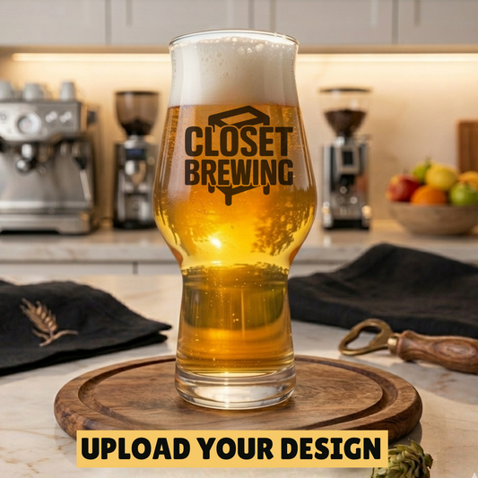Personalised 1-pint Craftmaster craft beer glass printed with a custom design, showing full colour print quality on the tulip-shaped glass with flared top