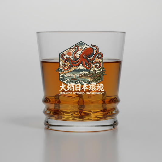 Japanese Octopus Whiskey Glass | Engraved Rocks Glass | Japanese Ukiyo-e Art Glassware First Glass Designs