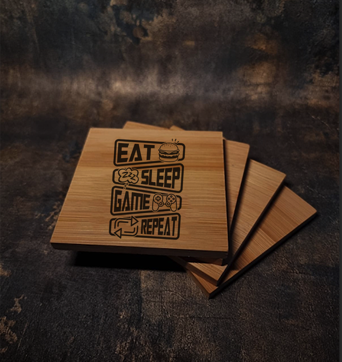 Eat Sleep Game Repeat Coasters - Perfect gift for Gamers Bedroom