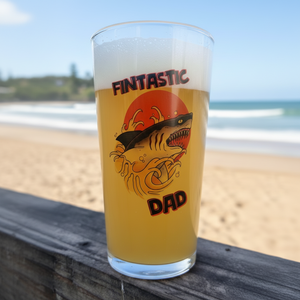 Fintastic Dad personalised shark pint beer glass — funny Father's Day gift for dads by First Glass Designs UK