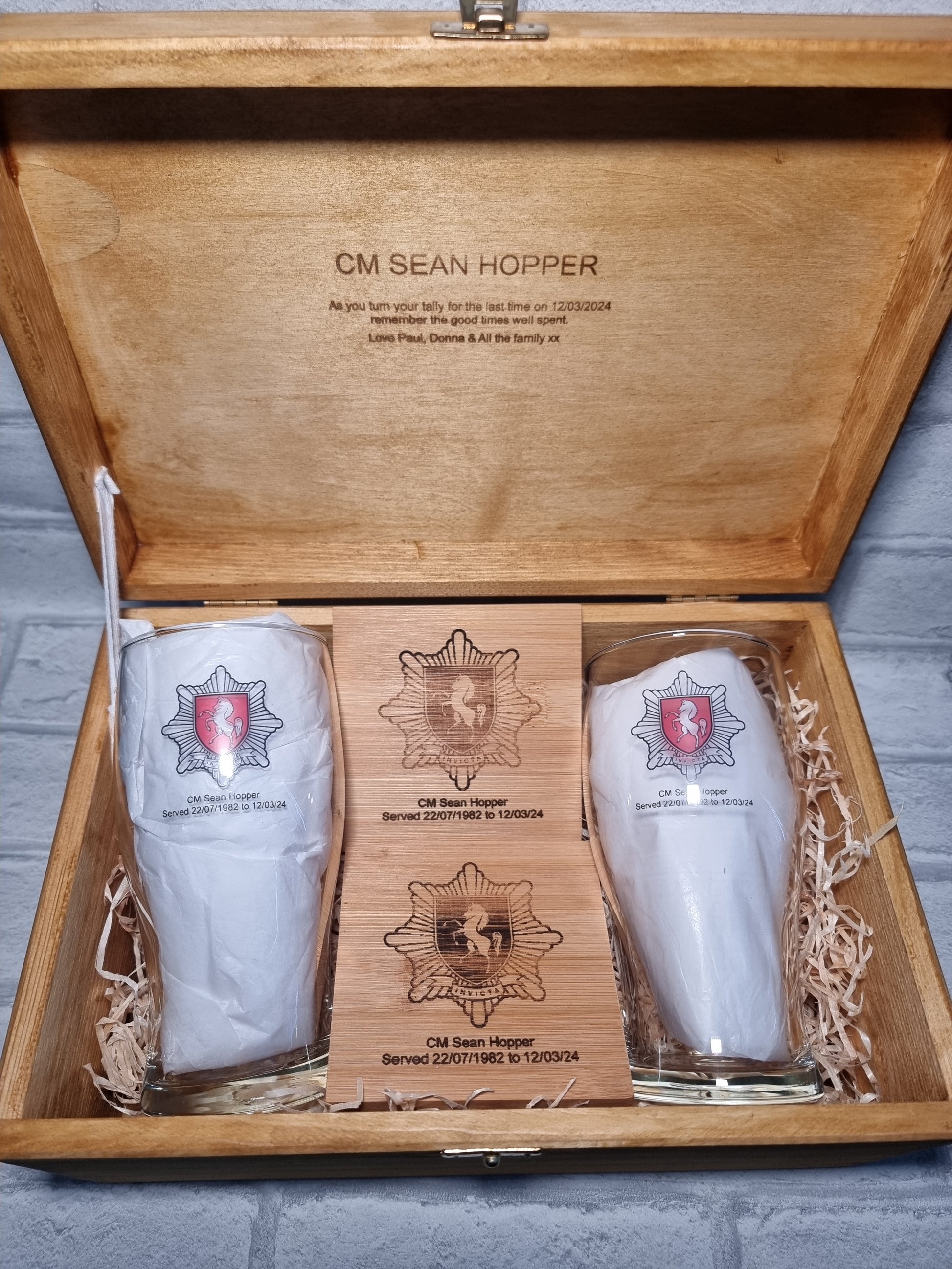 firefighter retirement gift box personalised bespoke leaving gift beer glasses 