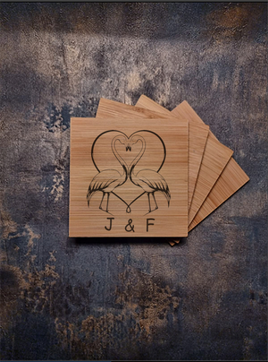 Personalised flamingo bamboo coaster with custom names