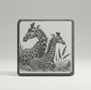 Pair of Giraffe Engraved Slate / Bamboo Coaster - Gift for Animal Lover First Glass Designs