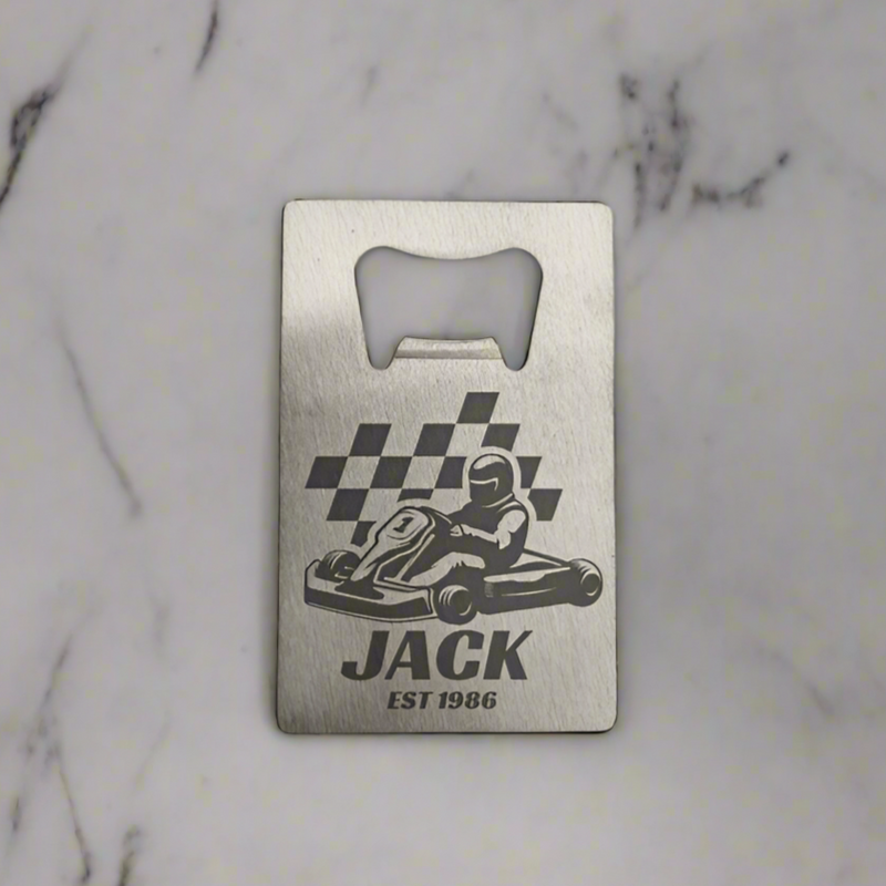 Personalised go karting bottle opener birthday gift for karting lover 18th 21st 30th 40th 50th small gift stainless steel kitchen utensils 