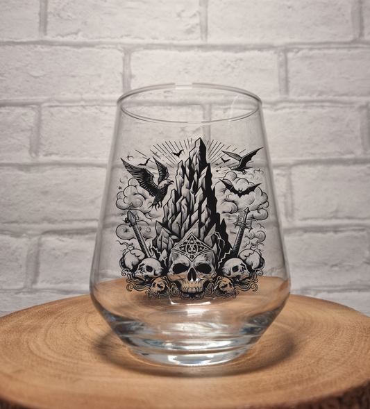 Gothic Mountain Glass featuring Skulls, Bats & Eagles, Personalised Birthday Gift Idea For Goths