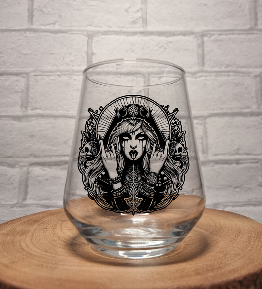 Mystic Gothic Girl Glass, Personalised Birthday Gift Idea For Goths,  Whiskey, Cider, Beer Glass