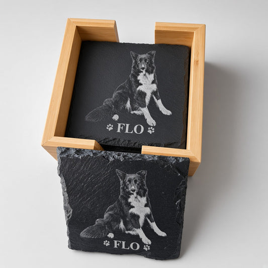 Personalised Pet Photo Slate Coasters | Set of 6 with Holder First Glass Designs