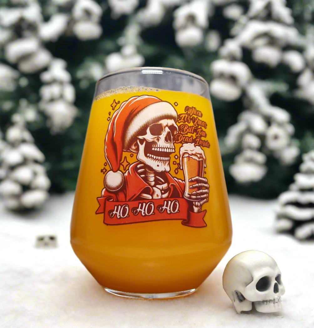 Personalised Santa Skull Skeleton Xmas Beer Glass - Christmas Gift Idea - Option to add a Engraved Coaster