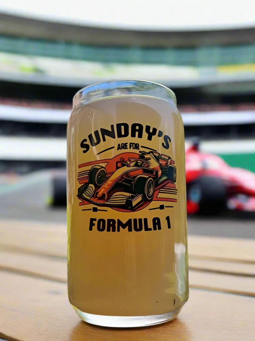 Formula 1 Pint Beer Glass, Sundays Are For Formula One, Option To Personalise, Can Glass, F1, Racing, Gift Idea for Him, Her, Dad, Boyfriend