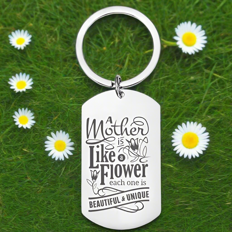 Personalised Engraved Mother Keyring – "A Mother is Like a Flower, Each One Beautiful & Unique" Gift for Mum First Glass Designs