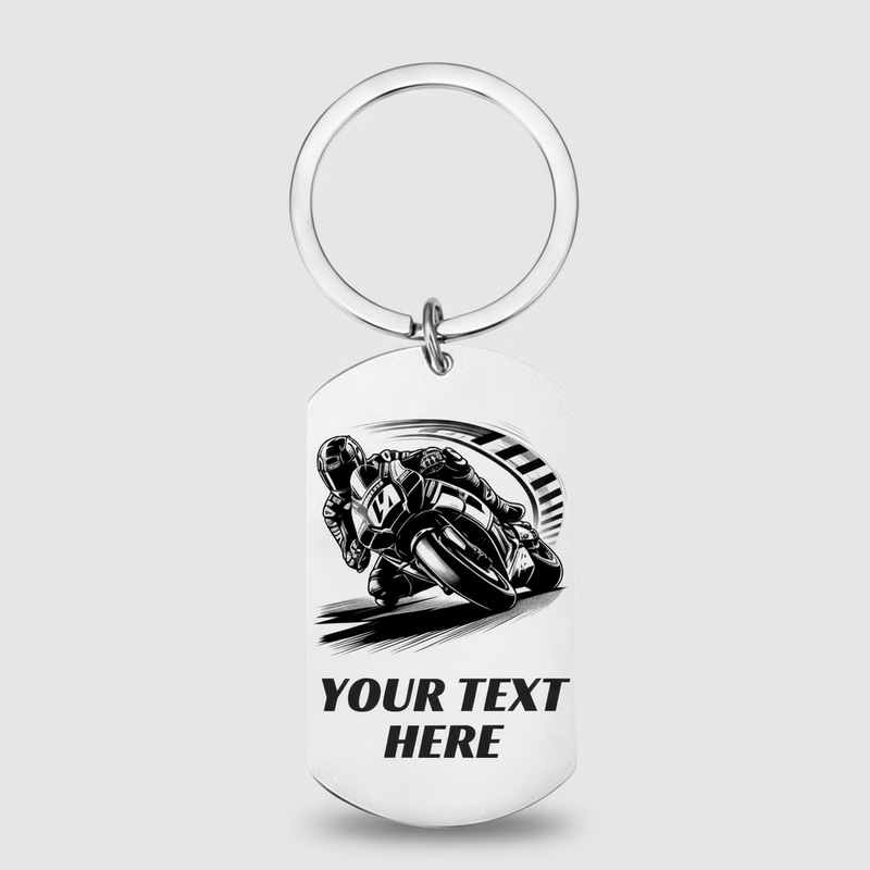 Personalised Motorbike Keyring | Laser Engraved Rider Gift First Glass Designs