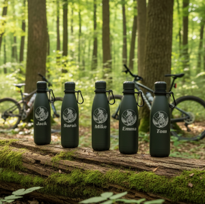 Personalised Mountain Bike Water (MTB) Thermal Water Bottle – Custom Name Sports Bottle with Carabiner First Glass Designs