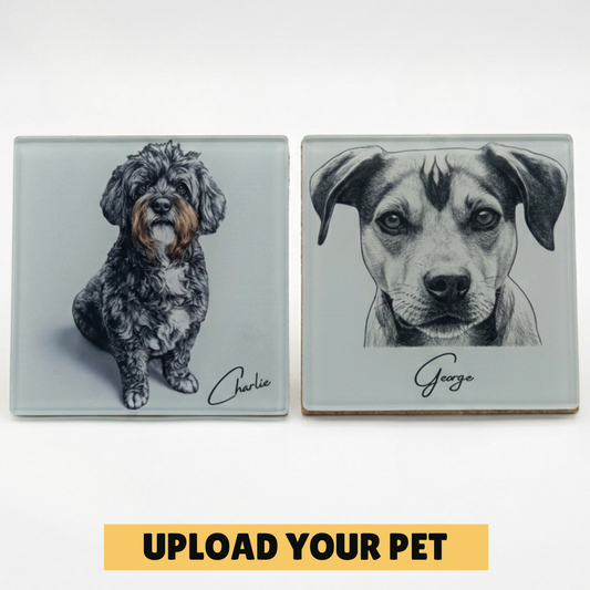 Personalised Dog Portrait Glass Coaster | Photo or Sketch Design Set FirstGlassDesigns