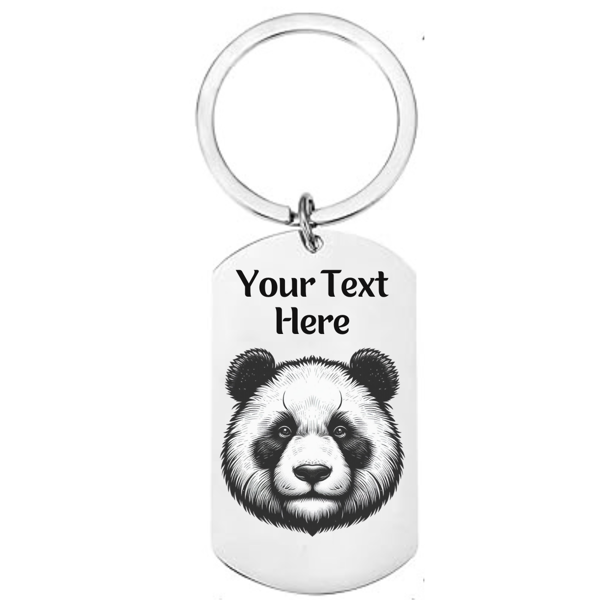 Personalised keyring with cute panda design and customisable text