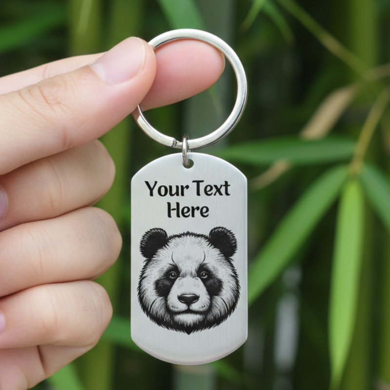 Personalised keyring with cute panda design and customisable text