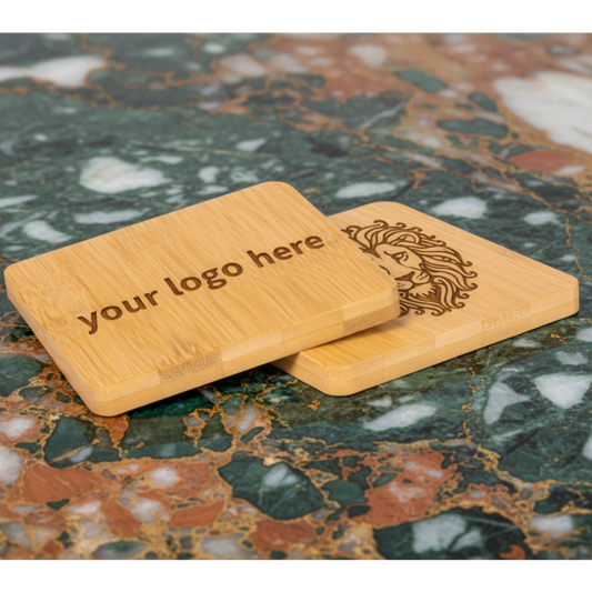 Personalised bamboo coaster with custom logo laser engraved, eco-friendly branded gift