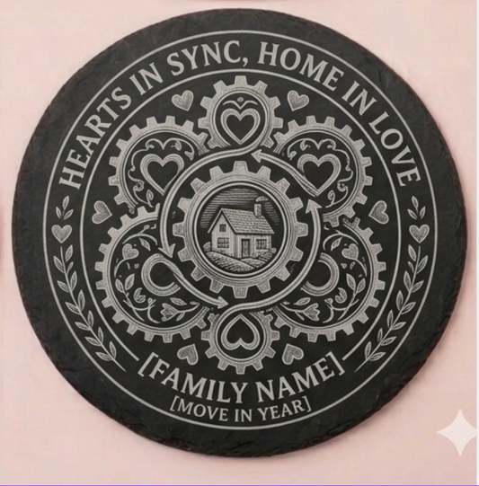 Personalised slate coaster with family name and move in year, unique housewarming gift for new home