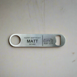 personalised bottle opener bar blade for 18th 21st 30th 40th 50th 60th birthday, small unique gift for him, son, brother, boyfriend husband