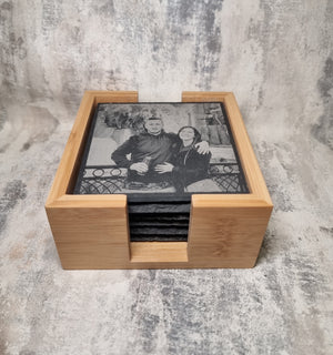 Custom Engraved Photo Slate Coasters Set – Gift for Him, Her, Anniversary or New Home
