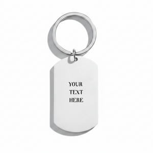 Blank white keychain with 'Your Text Here' text on a white background