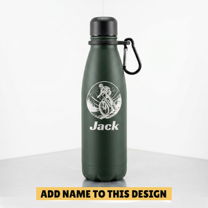 Personalised Mountain Bike Water (MTB) Thermal Water Bottle – Custom Name Sports Bottle with Carabiner First Glass Designs