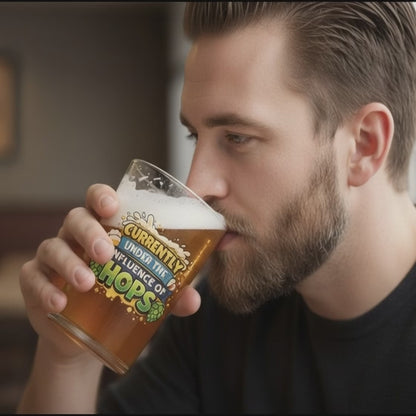 Currently Under the Influence of Hops Beer Glass – Funny Craft Beer Pint Glass