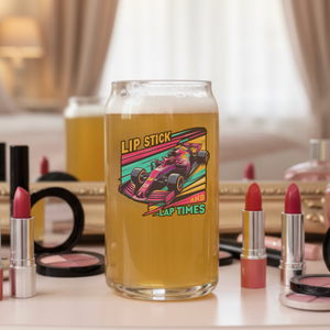 Lipstick and Lap Times personalised racing can glass — Option 2 design, 500ml
