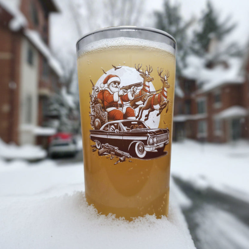 Santa's Sleigh Drive-By: Edgy Christmas Pint Conical Glass for a Holiday Twist First Glass Designs