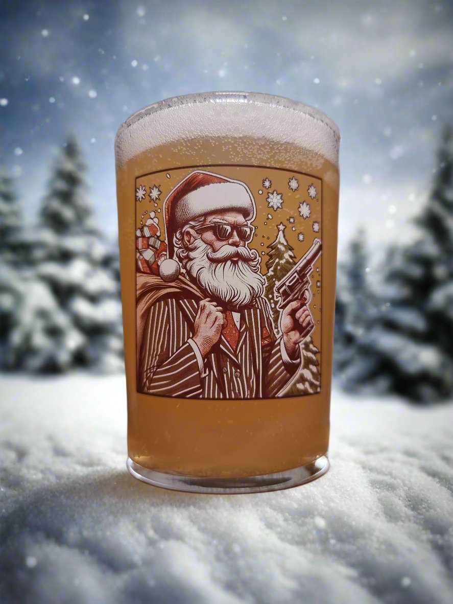 Holly Heist Cheer: Limited Edition Xmas Glass with Gangster Santa, Pinstripes, and Holiday Heat